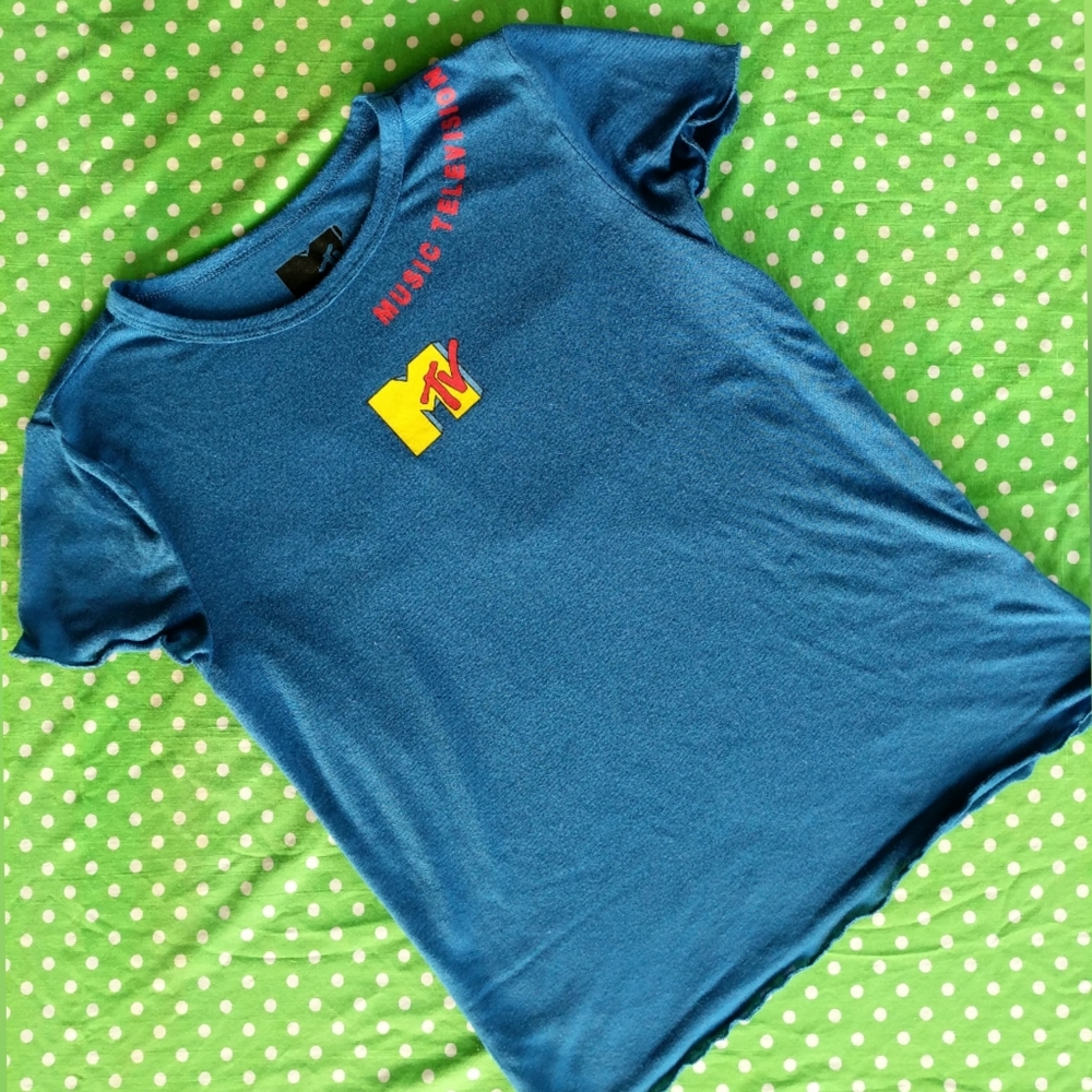 MTV Classic Logo Girlie-cut blue tee Size Small